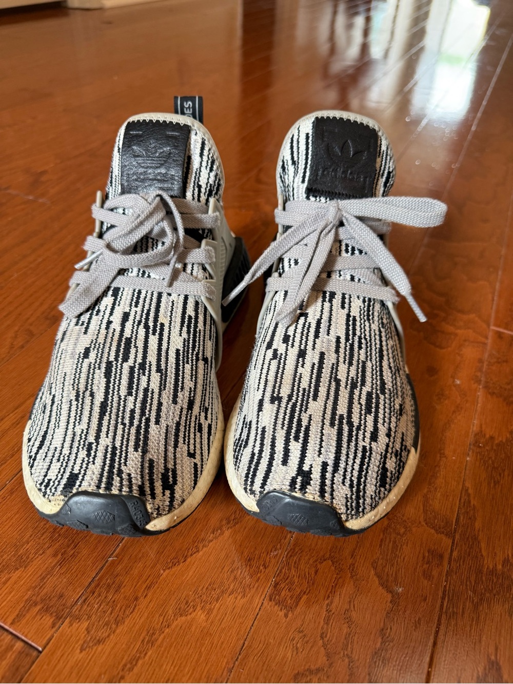 adidas Knit Pattern Sneakers in Black & Cream with Gray Laces